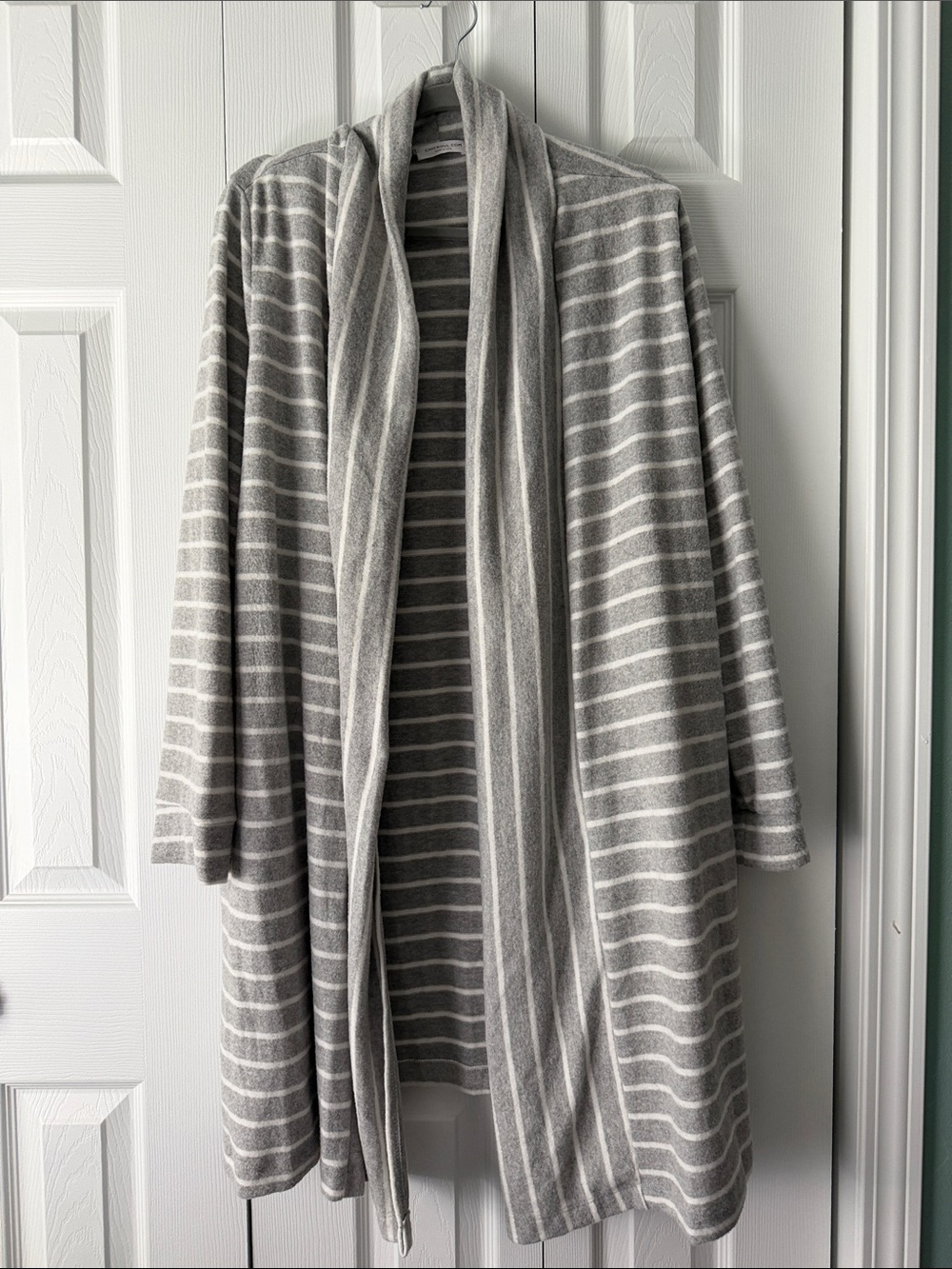 Chic Soul Gray and White Striped Open-Front Cardigan